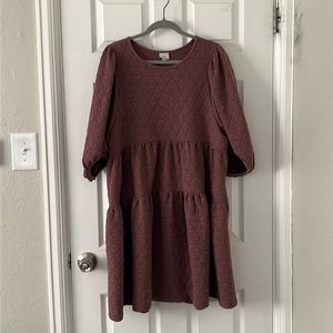 A New Day 3/4 Balloon Sleeve Quilted Dress, mauve